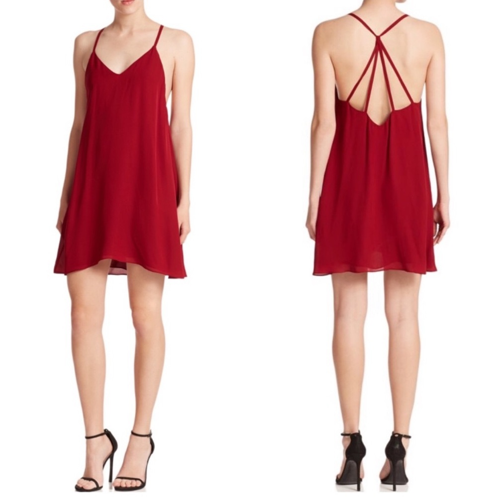Alice + Olivia Ashlena Silk Camisole Slip Dress in Deep Red